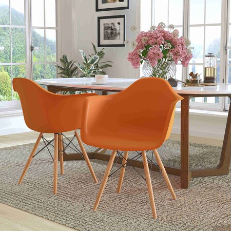 Flash Furniture 2 Pk. Alonza Series Orange Plastic Chair with Wooden Legs 2-FH-132-DPP-OR-GG